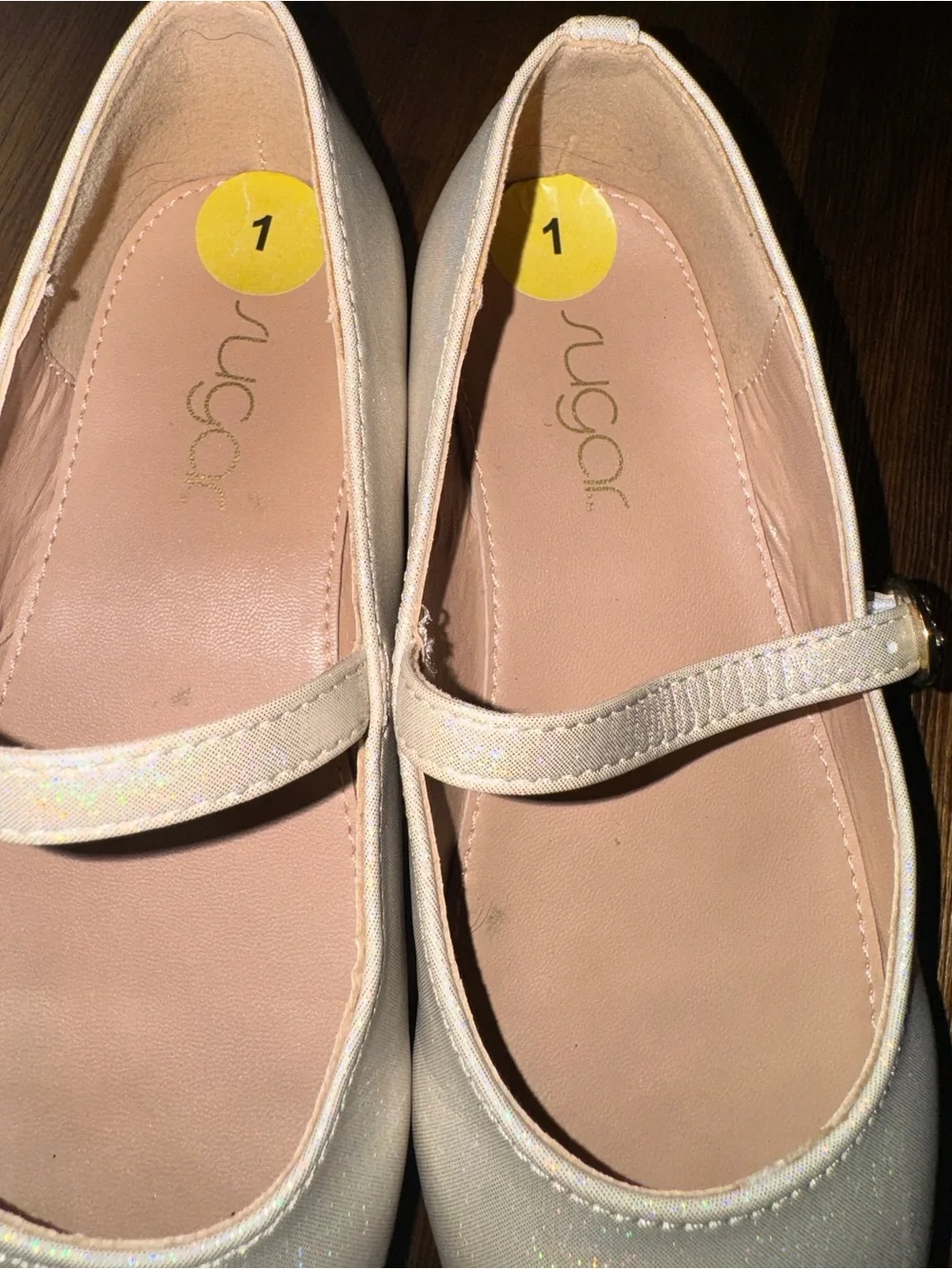 Sugar Girls Size 1 Iridescent Shimmer Mary Jane Dress Shoes Rhinestone